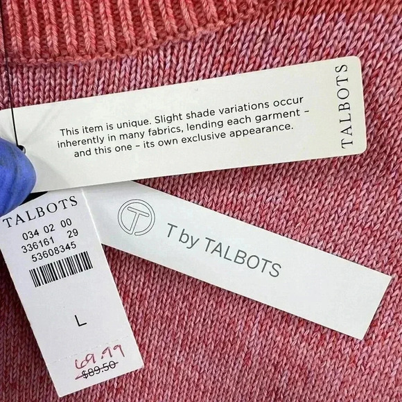 T by Talbots L Womens Sweater Orange Pink Ombre Striped Feminine Costal NWT - Picture 7 of 9